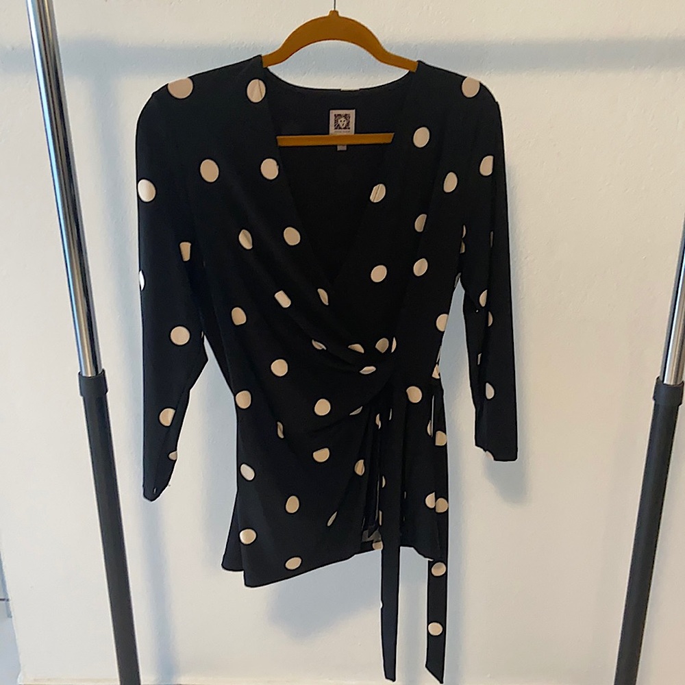 Anne Klein, medium, black and white polka dot blouse.